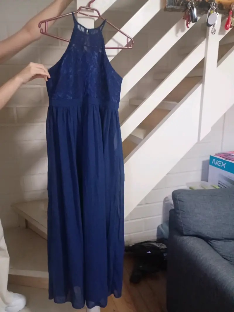 Vestido largo azul encaje - 1