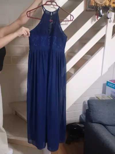 Vestido largo azul encaje - miniatura 2