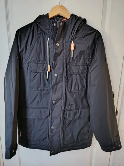 Parka azul marino con capucha, impermeable - miniatura 1