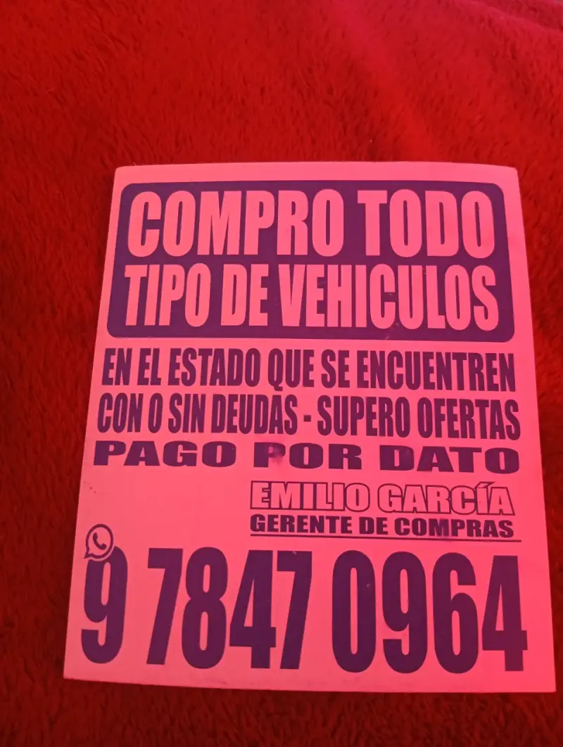Compro tipo de vehículo pago también por dato