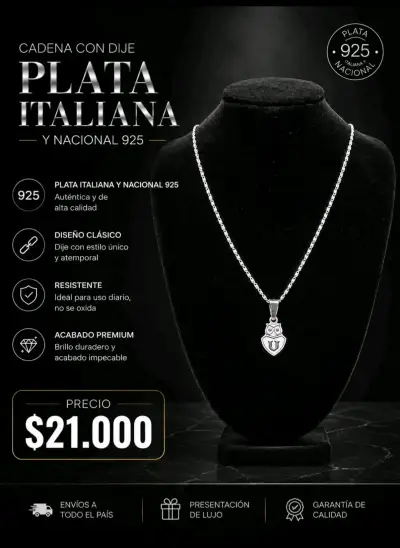 Cadena con dije de plata italiana - miniatura 1