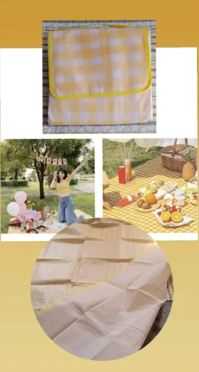 Manta picnic amarilla a cuadros - miniatura 1