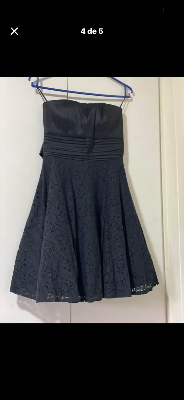 Vestido negro encaje strapless - 1