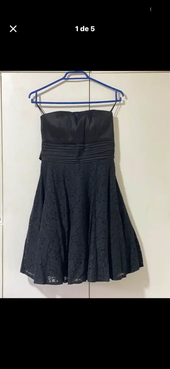 Vestido negro encaje strapless - 3