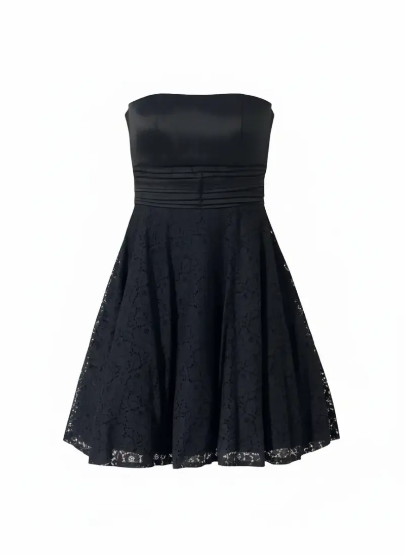 Vestido negro encaje strapless - 4