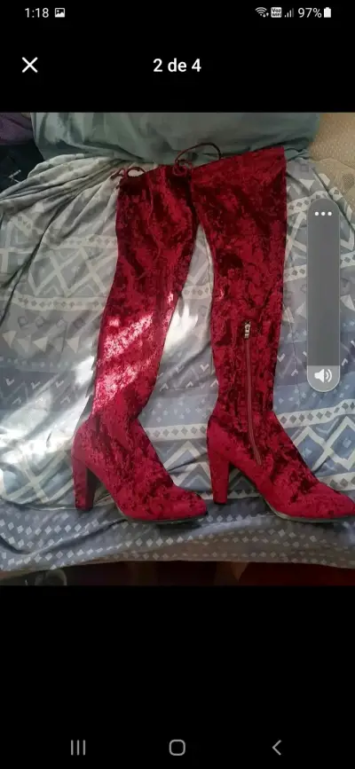 Botas bucaneras largas terciopelo rojo - miniatura 1