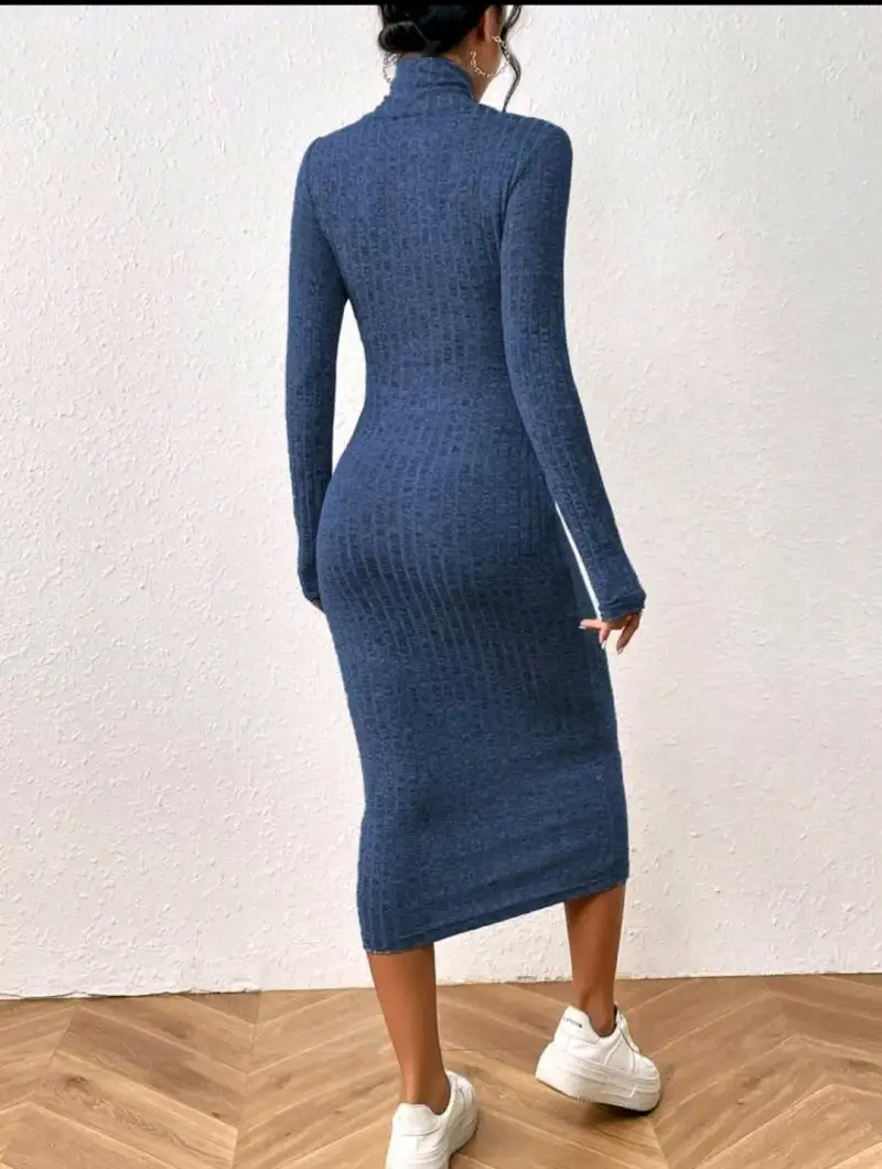 Vestido ajustado azul marino de lanilla - 1