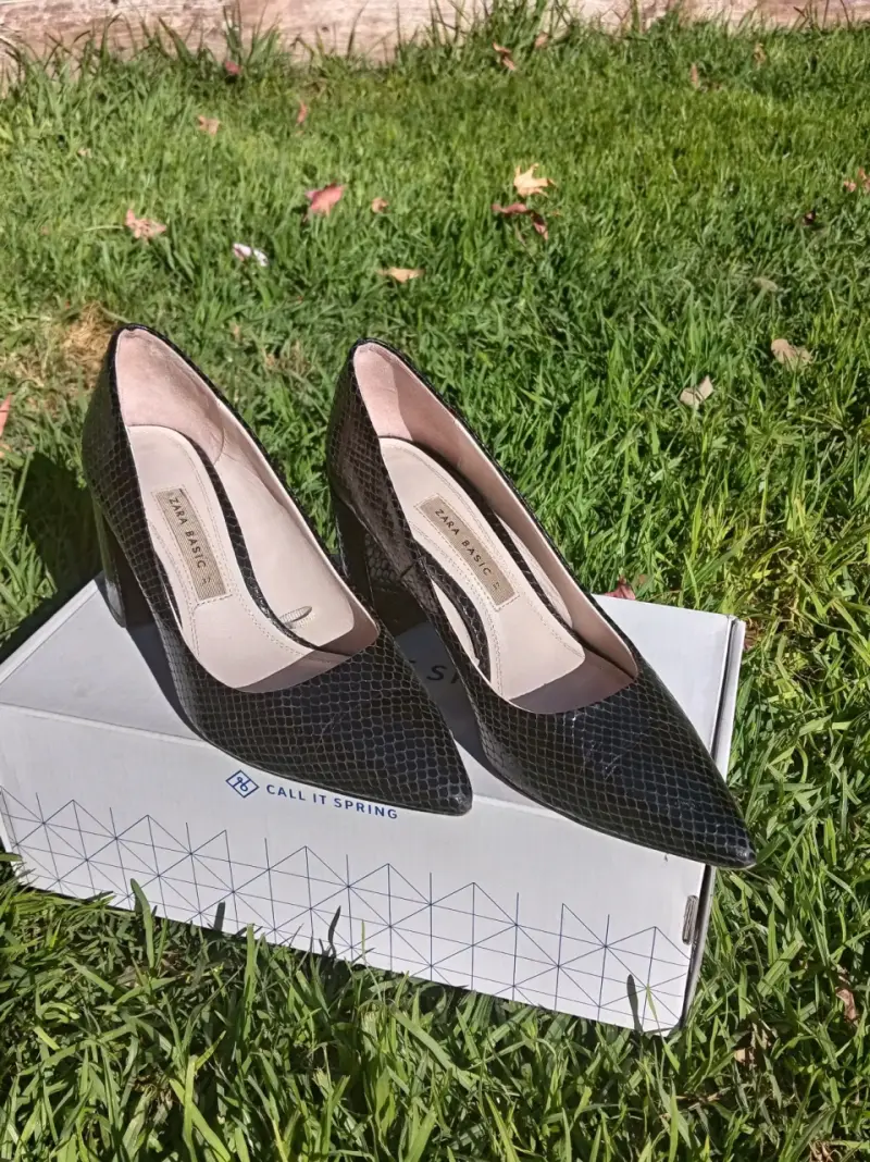 Zapatos tacón negro con textura - 6