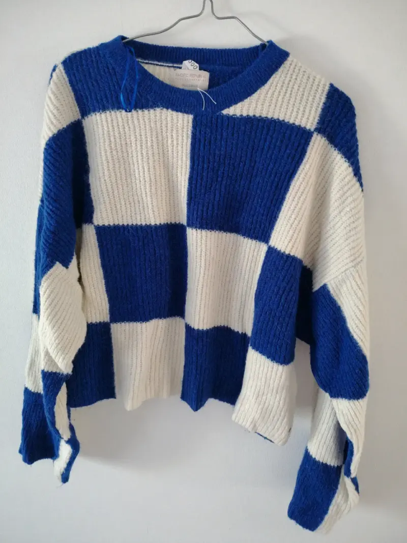 Suéter a cuadros azul y blanco