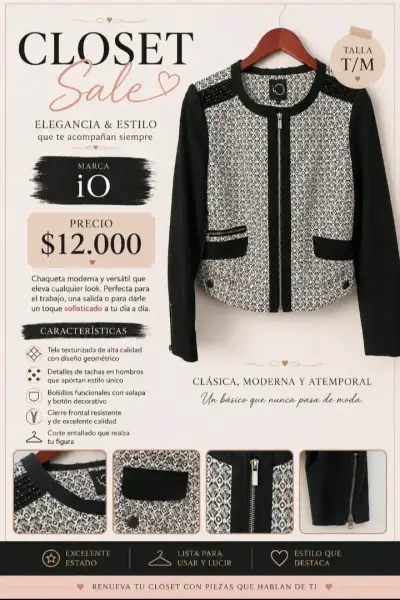 Chaqueta elegante iO blanco y negro - miniatura 1