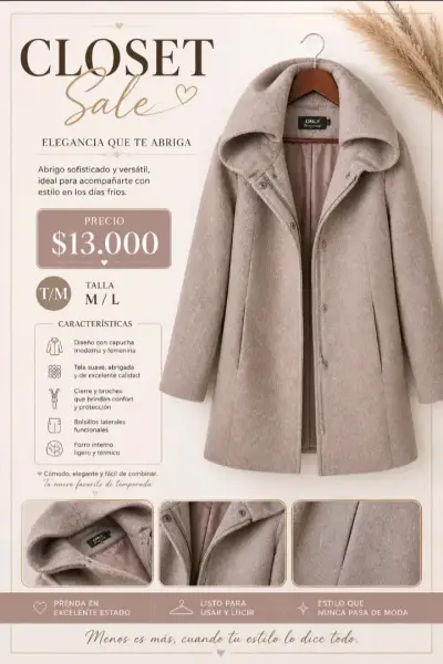 Abrigo beige elegante con capucha - miniatura 2