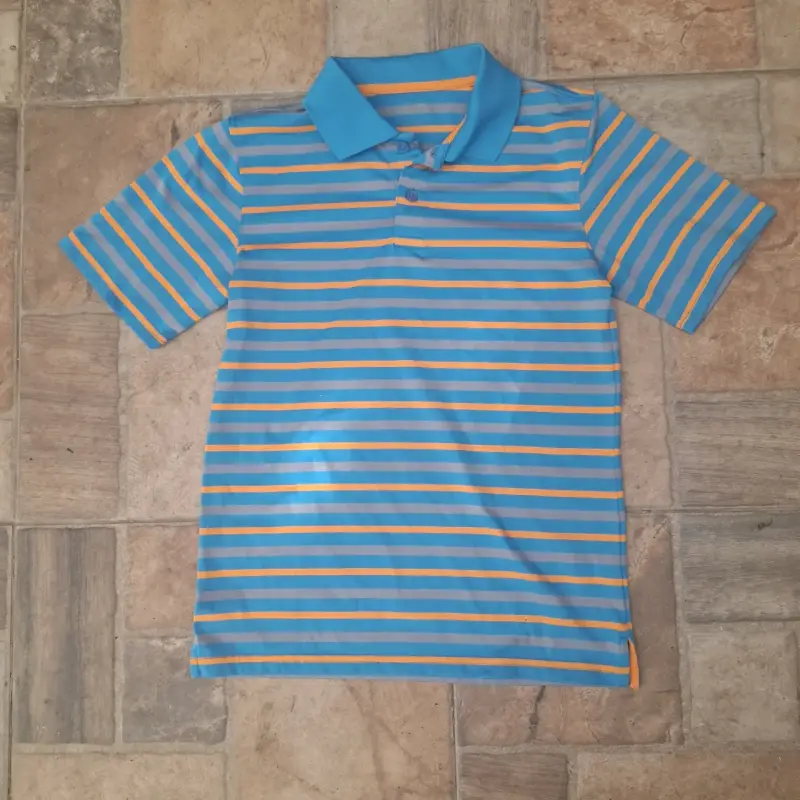 Polera rayada azul y naranja