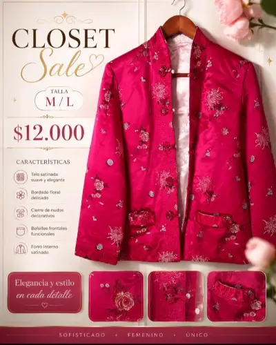 Chaqueta roja bordado floral - miniatura 2