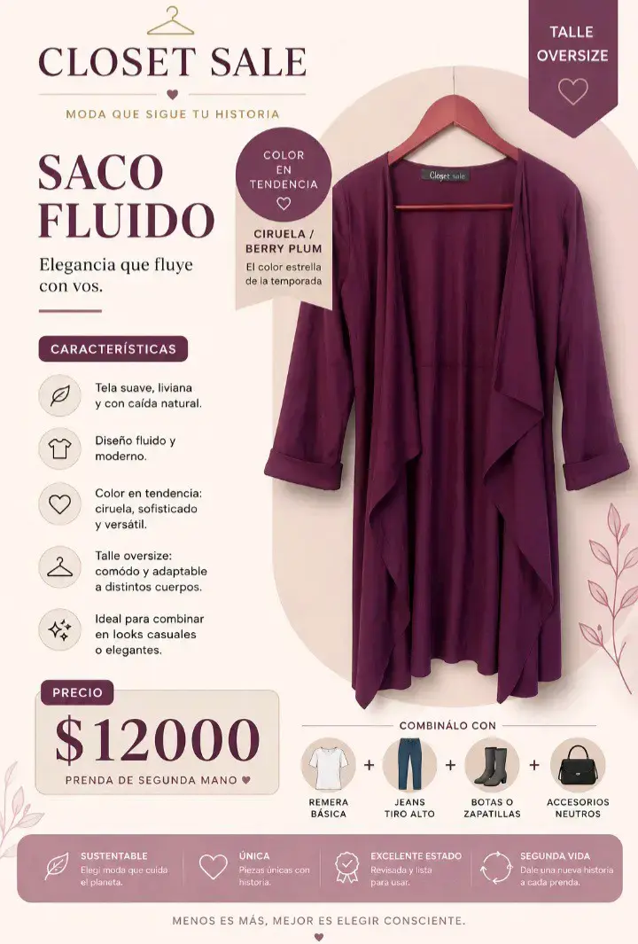 Saco fluido ciruela oversize - 2