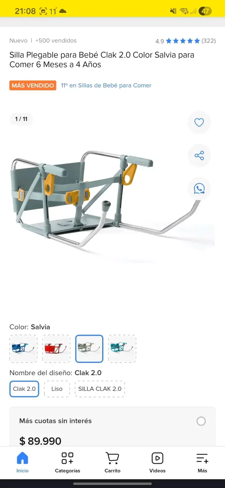 Silla Plegable Bebé Clak 2.0 Salvia