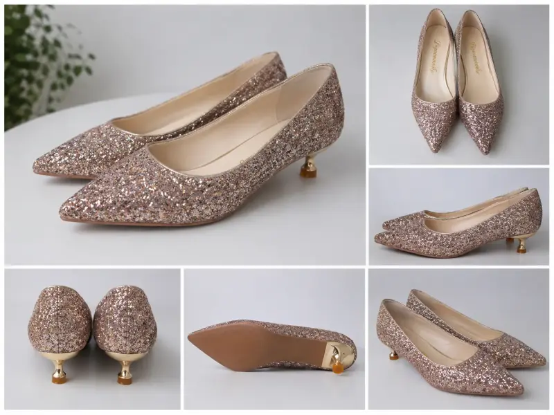 Zapatos de fiesta dorados con brillo