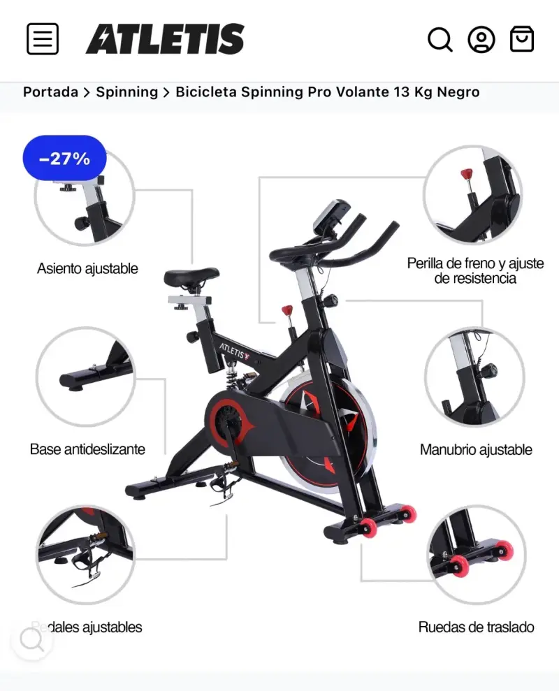 BICICLETA SPINNING ATLETIS DISCO DE 13 kg - 4