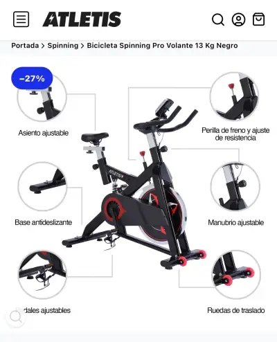 BICICLETA SPINNING ATLETIS DISCO DE 13 kg - miniatura 4