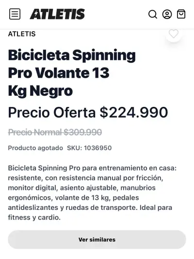 BICICLETA SPINNING ATLETIS DISCO DE 13 kg - miniatura 5