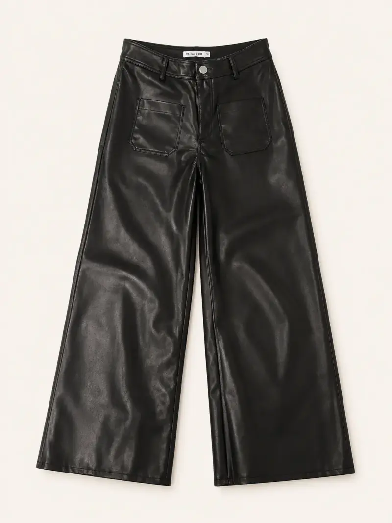 Pantalones anchos de cuero negro