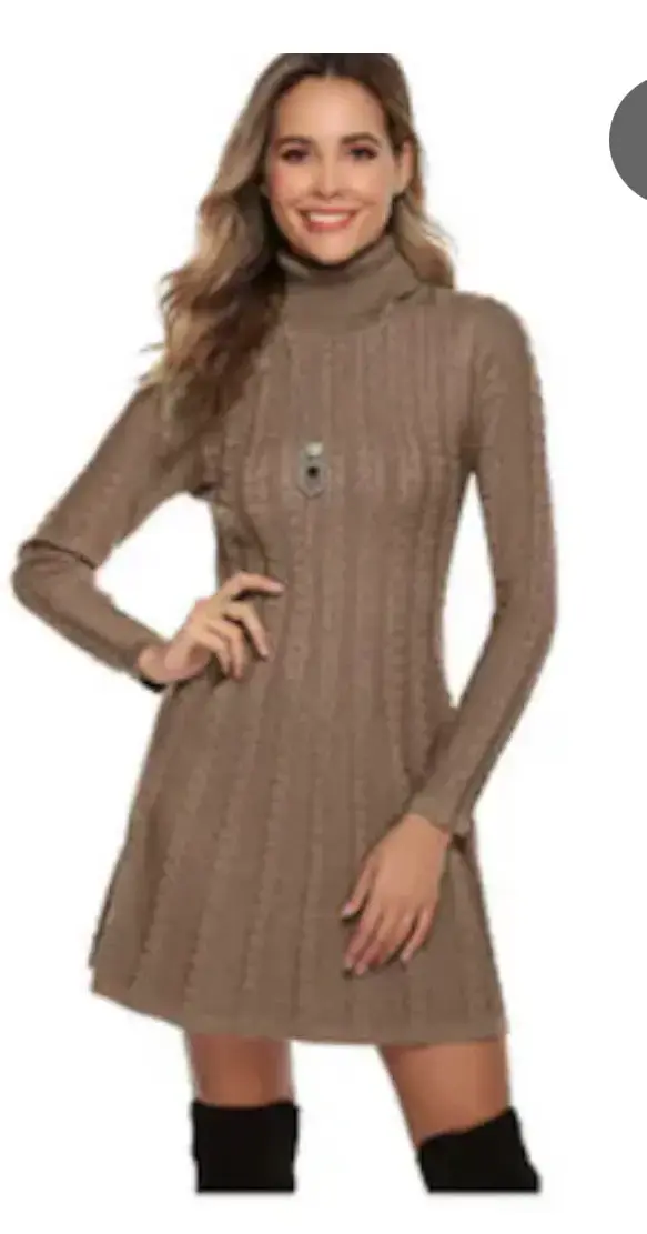 Vestido de lana marrón con cuello alto - 6