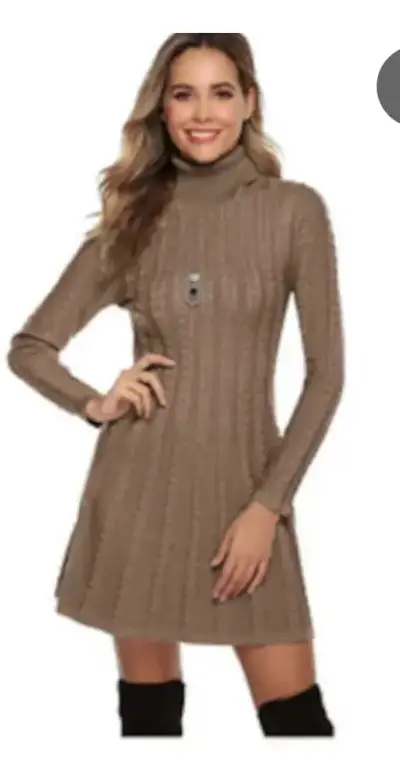 Vestido de lana marrón con cuello alto - miniatura 6