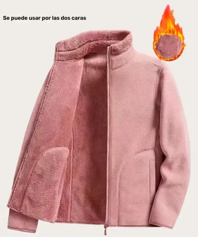 Chaqueta de lana reversible rosa - miniatura 1