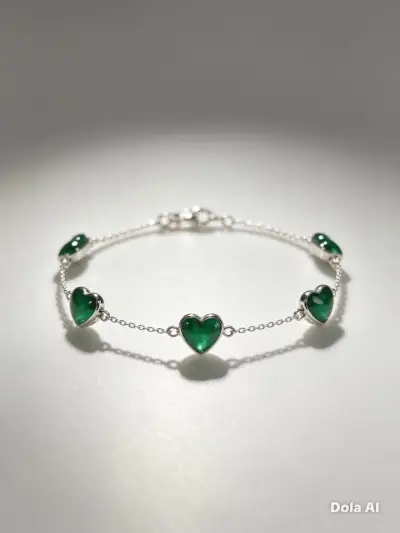 Pulsera con corazones verdes - miniatura 1