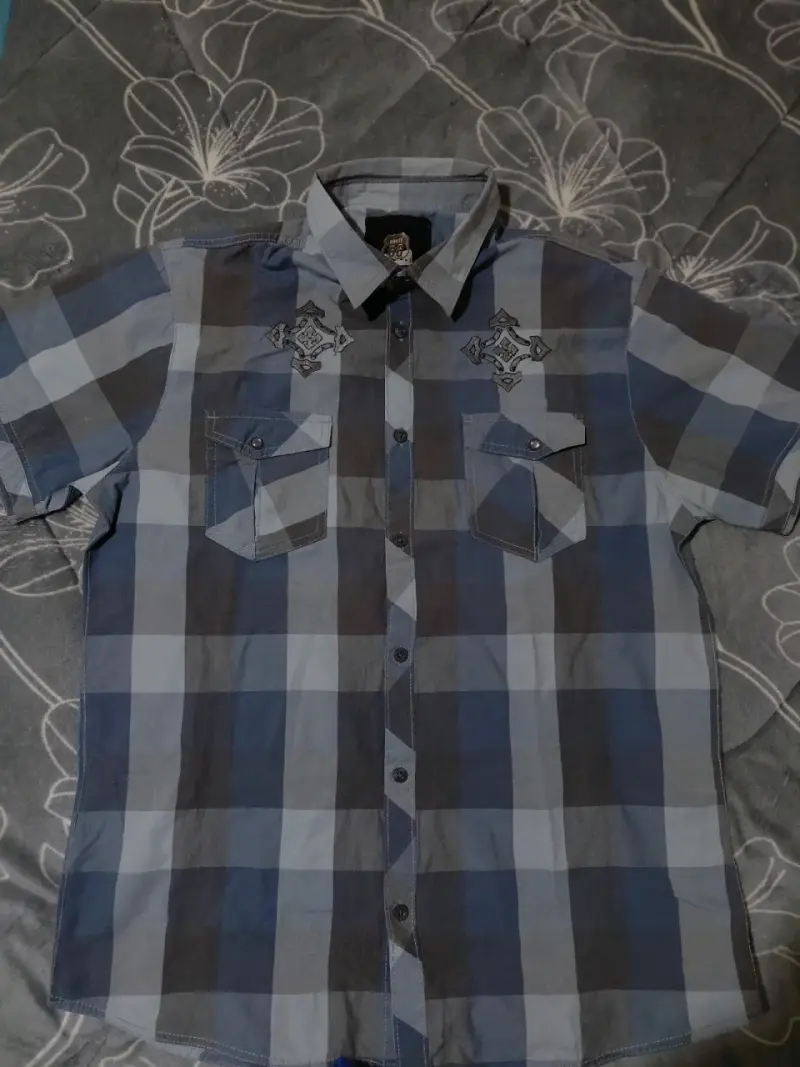 Camisa a cuadros azul y gris route 66 - 1