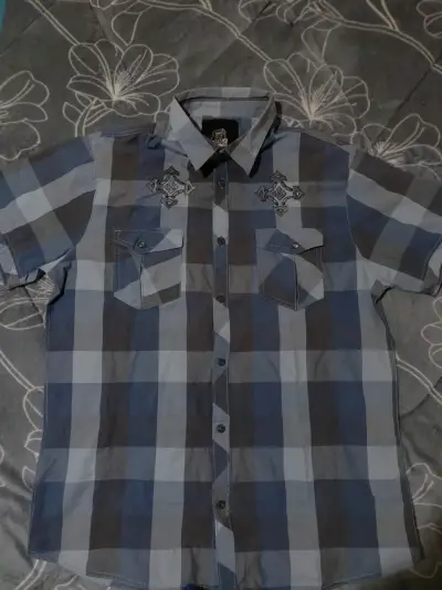 Camisa a cuadros azul y gris route 66 - miniatura 1