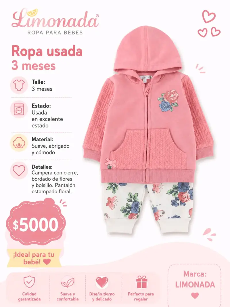 Conjunto bebé rosa 3 meses