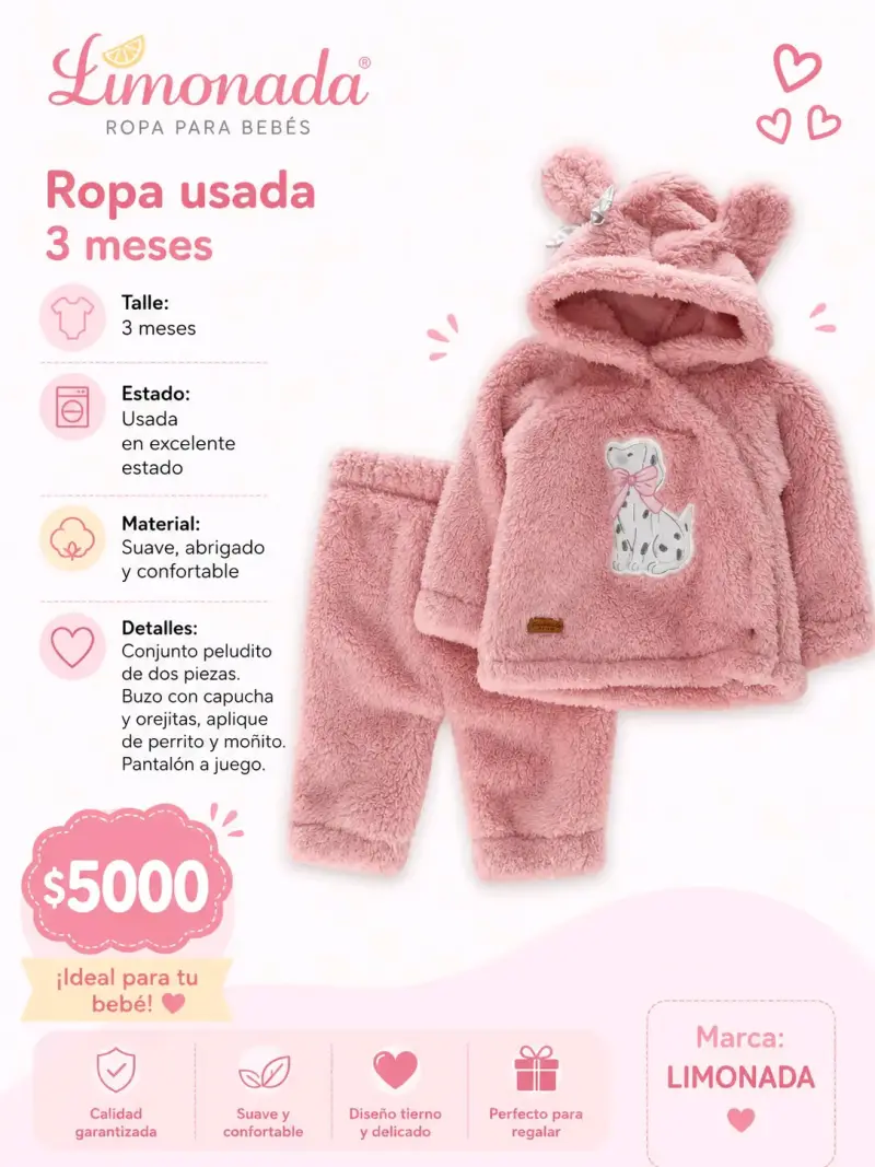 Conjunto peludo rosa bebé