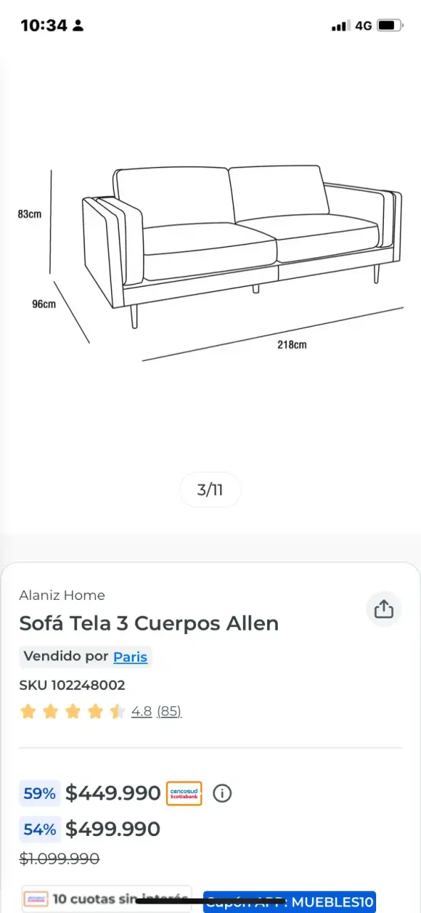 Sofá gris de tres plazas - 3