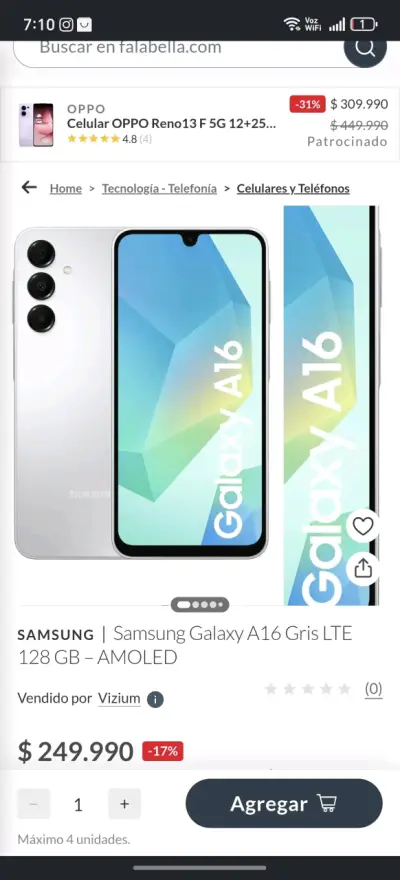 Samsung Galaxy A16 nuevo Gris/plateado - miniatura 6