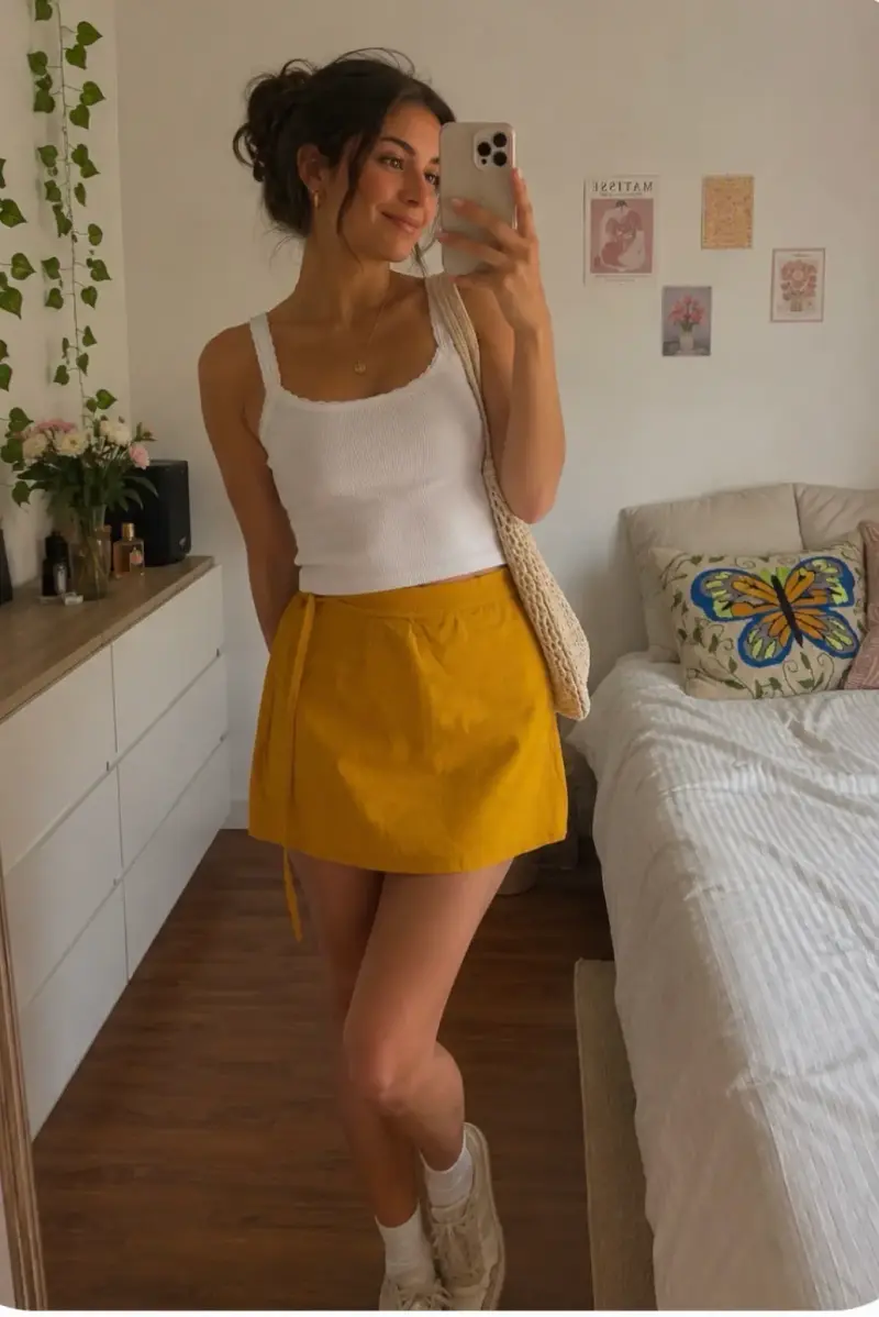 Falda corta amarilla mujer