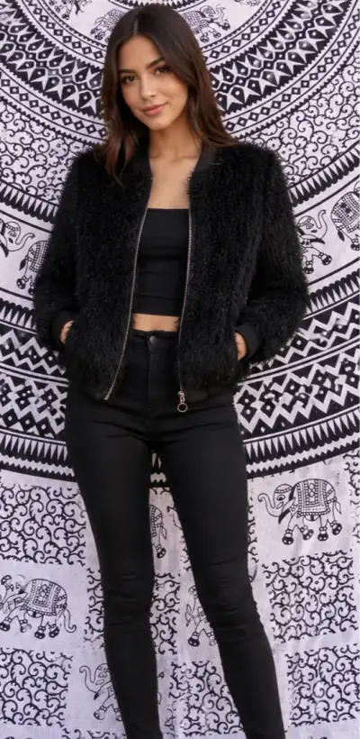 Chaqueta peluda negra - miniatura 1