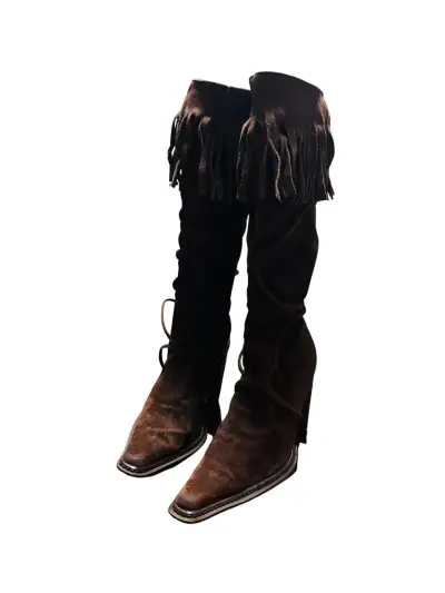 Botas marrones con flecos - miniatura 1