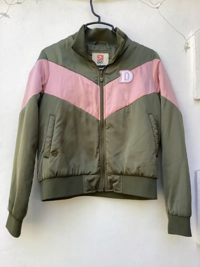 Chaqueta bomber bicolor verde y rosado - 1