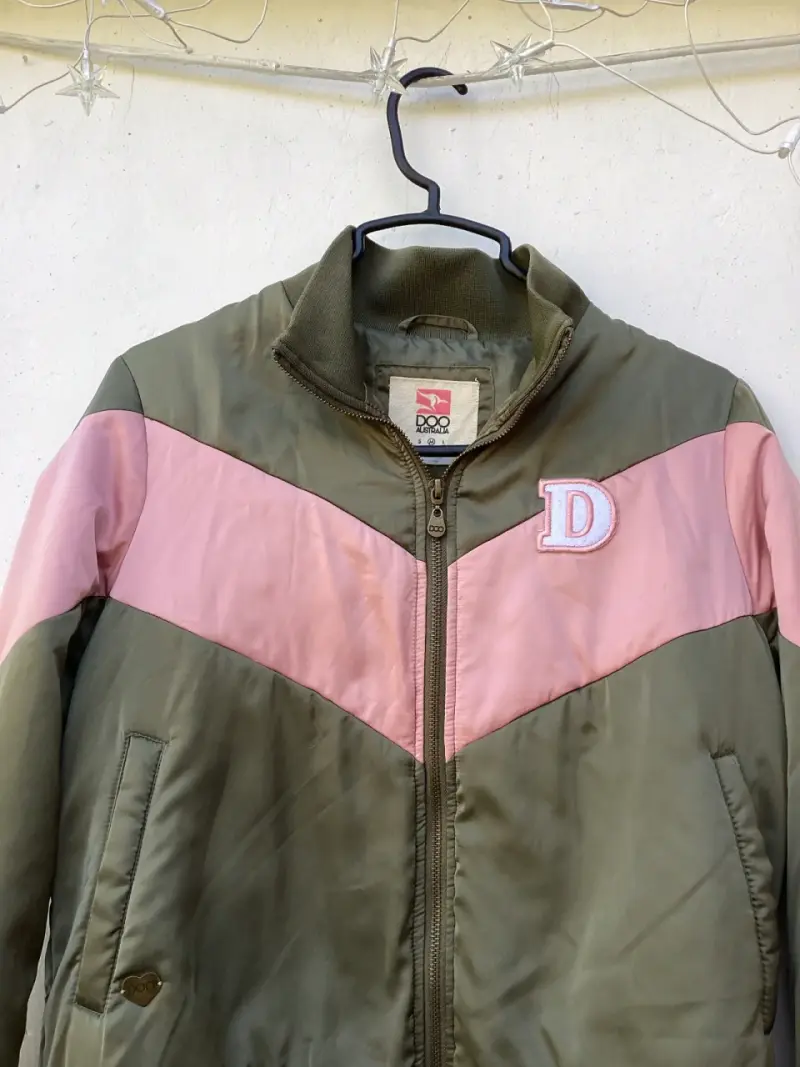 Chaqueta bomber bicolor verde y rosado - 2