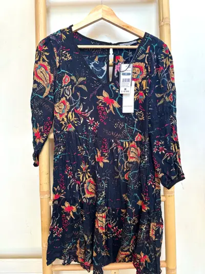 Vestido floral azul, manga 3/4 Basement - miniatura 1