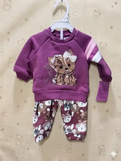 Conjunto infantil lila estampado perro - miniatura 1