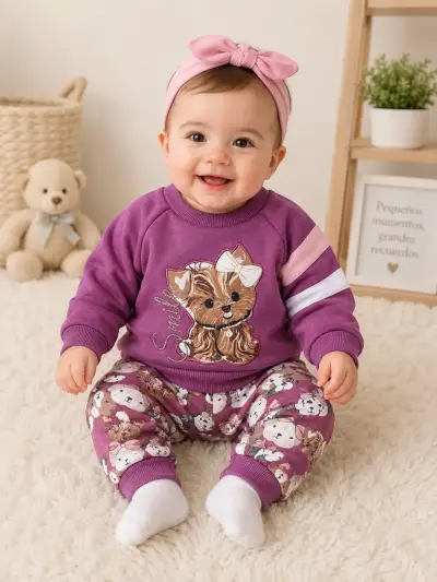 Conjunto infantil lila estampado perro - miniatura 2