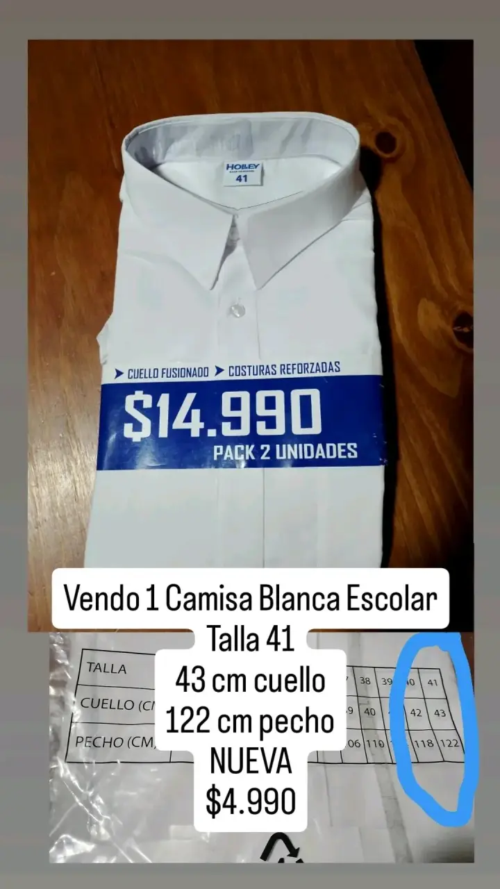 Camisa blanca escolar talla 41