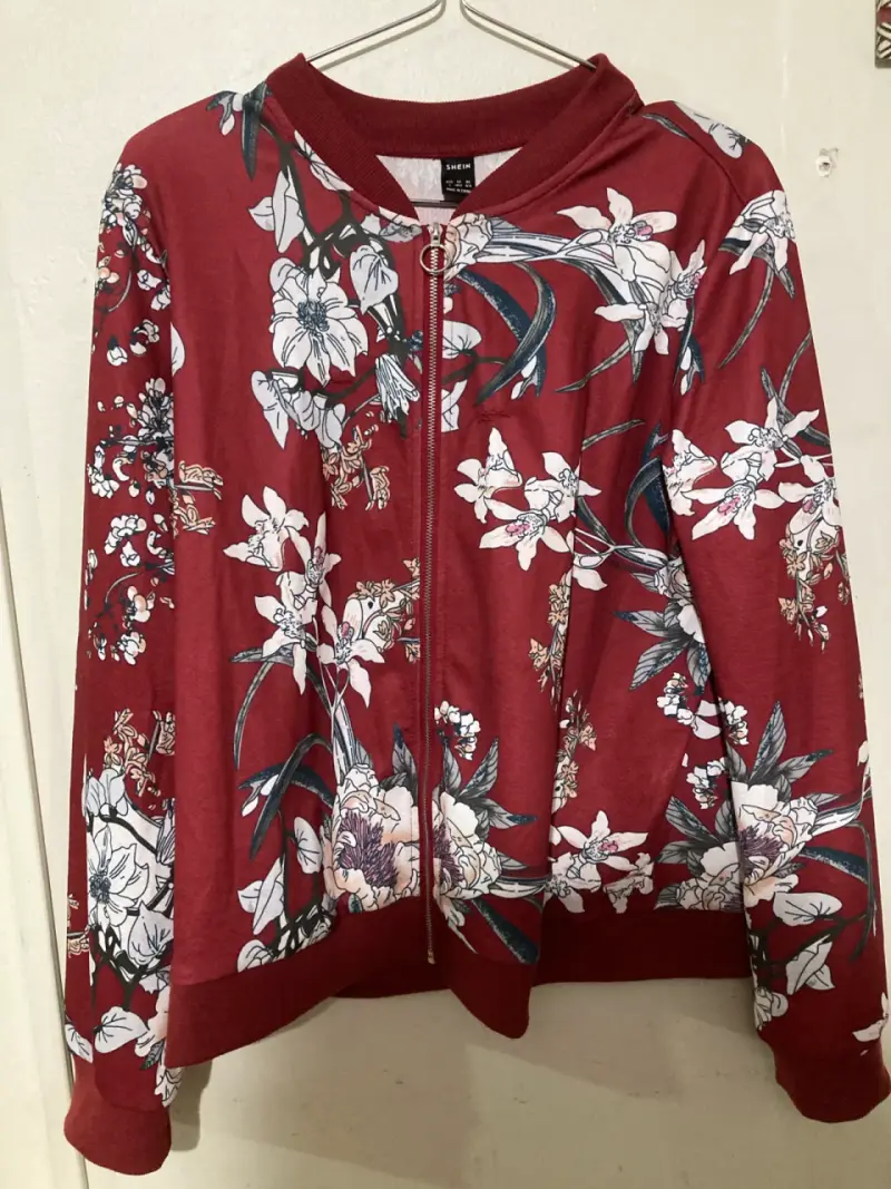 Chaqueta roja burdeo floral mujer - 2