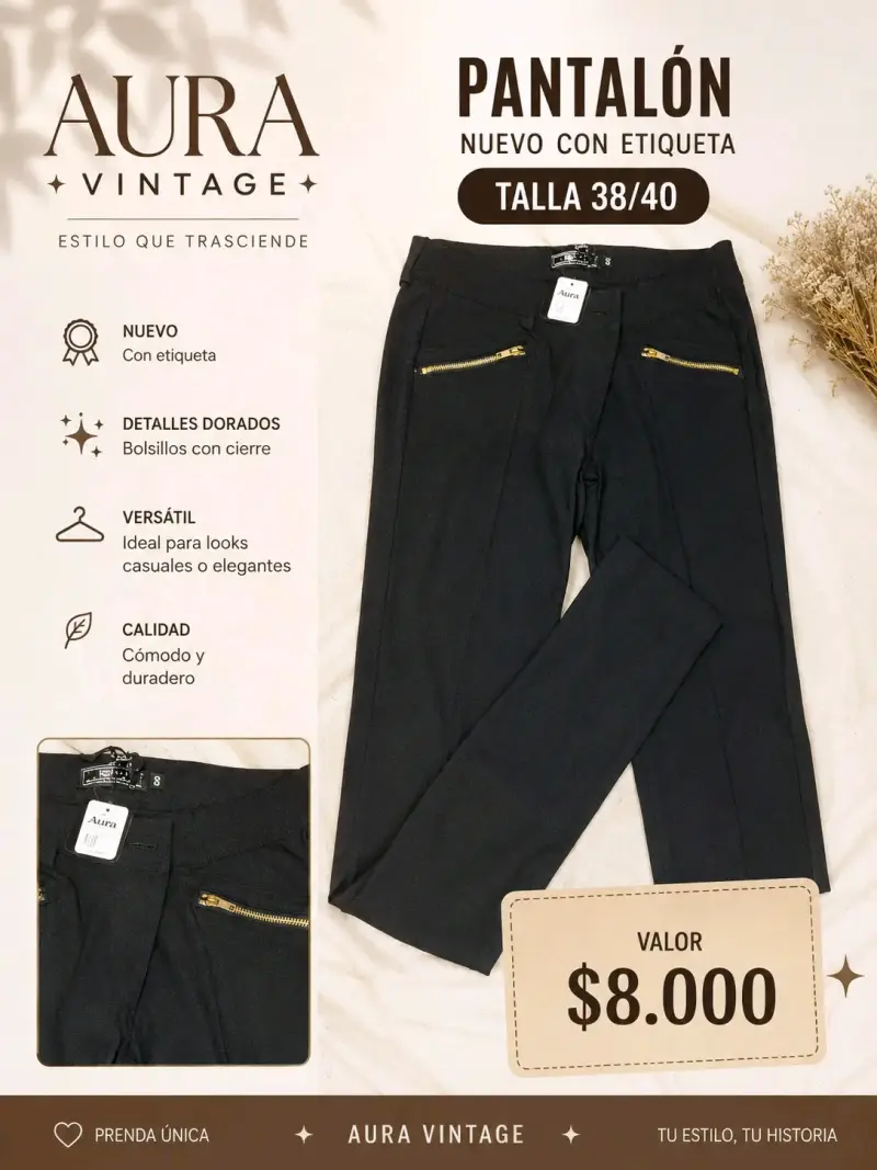 Pantalón negro con detalles dorados