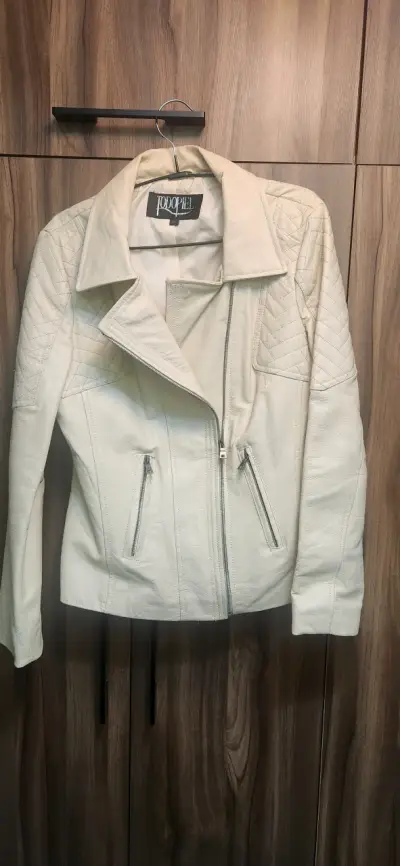 Chaqueta de cuero beige - miniatura 1