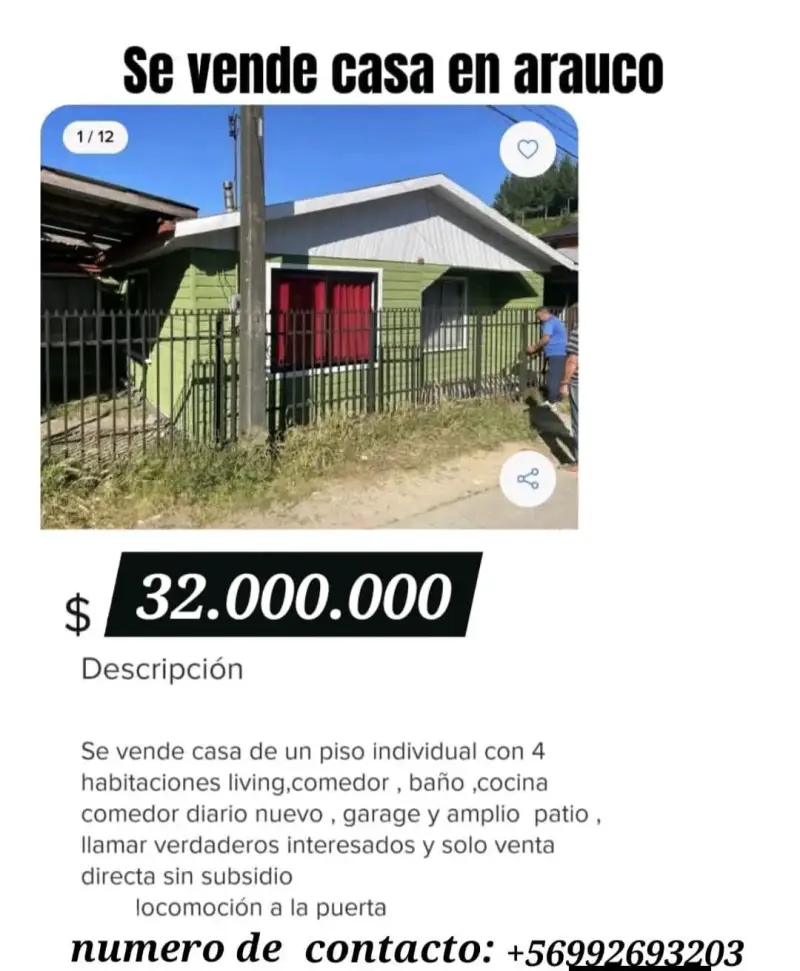 Venta de casa en arauco