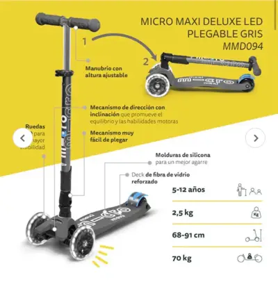 Scooter Micro Maxi Deluxe Led Plegable Gris - miniatura 5