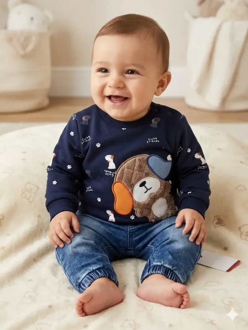 Conjunto bebé azul con estampado - 1
