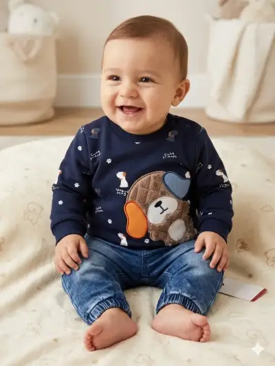 Conjunto bebé azul con estampado - miniatura 1